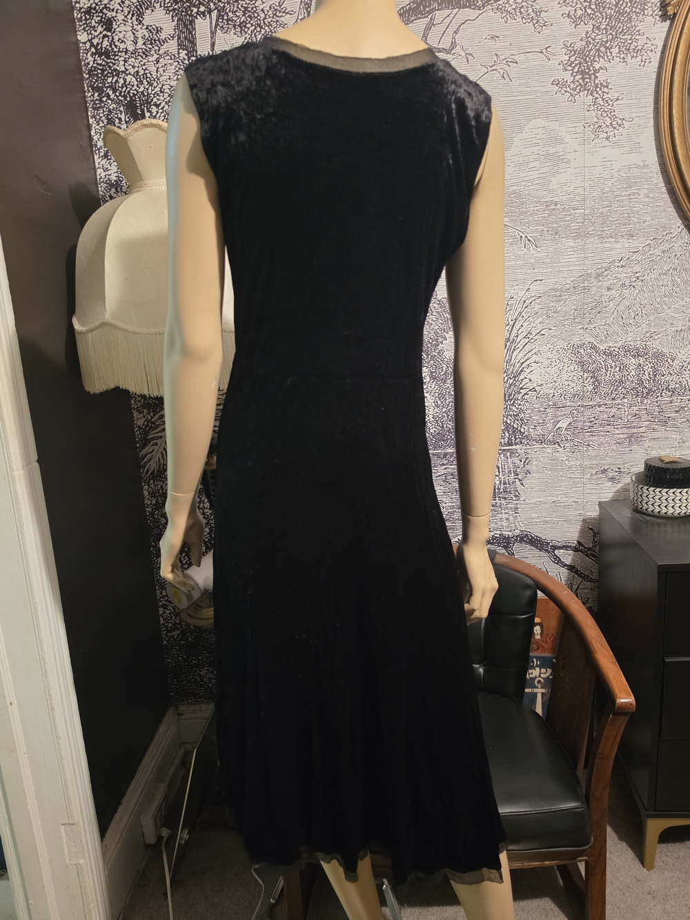 VTG Y2K Karen Kane Black Velvet Beaded Midi Dress M - Picture 6 of 8